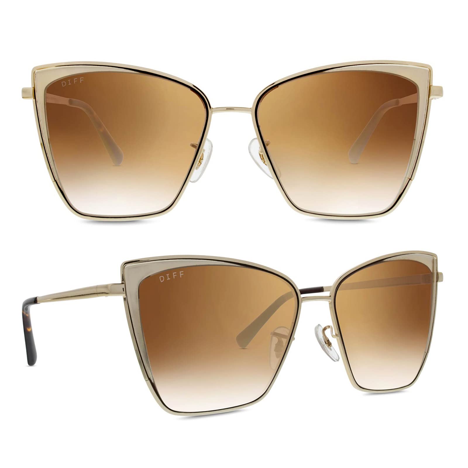 DIFF Becky Oversized Designer Cat Eye Sunglasses for Women UV400 Protection Trendy Lightweight Metal Frames